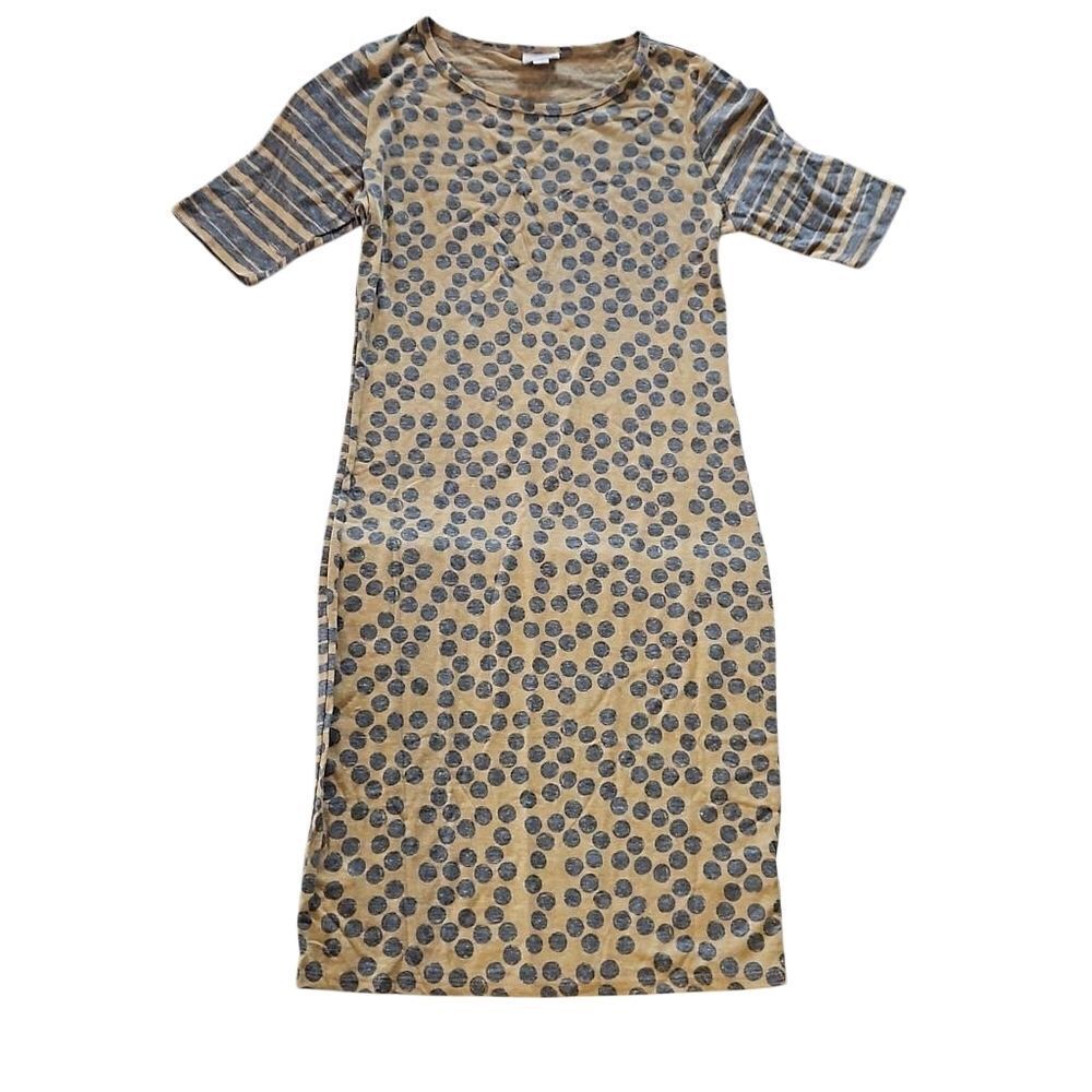 LuLaRoe Julia Striped Polka-dot Animal Print Dress Tan Black Medium